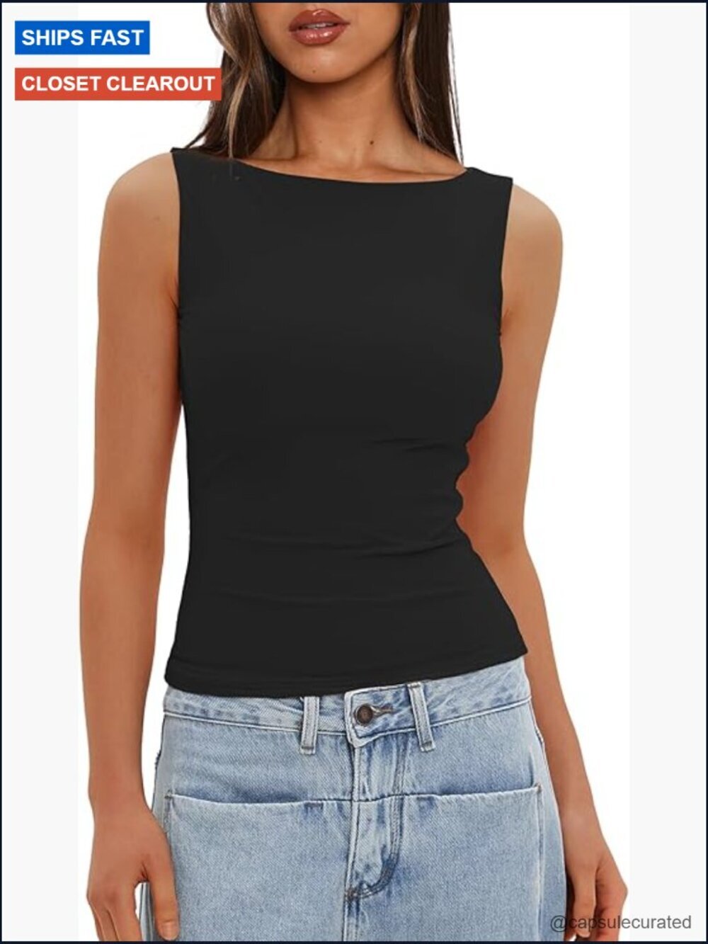 High Neck Tank Top Sleeveless Double Lined Basic Tops Going Out Casual Tank